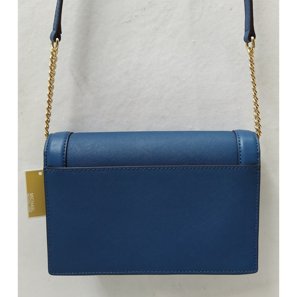 Michael Kors Jet Set Blue Leather Flap Closure Chain Strap Crossbody Bag - Picture 3 of 16